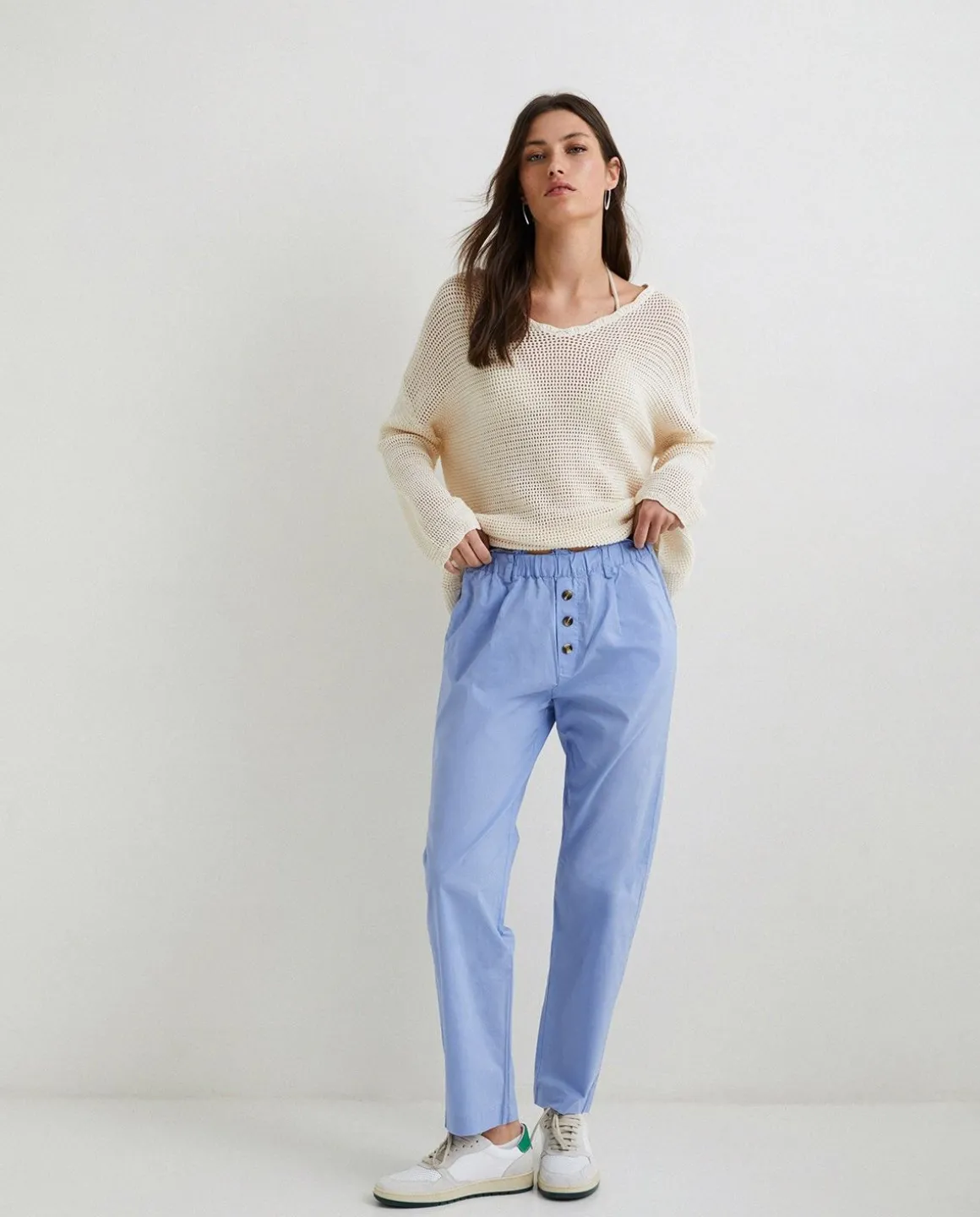 YERSE Trousers And Jeans^100% Cotton Trousers Blue