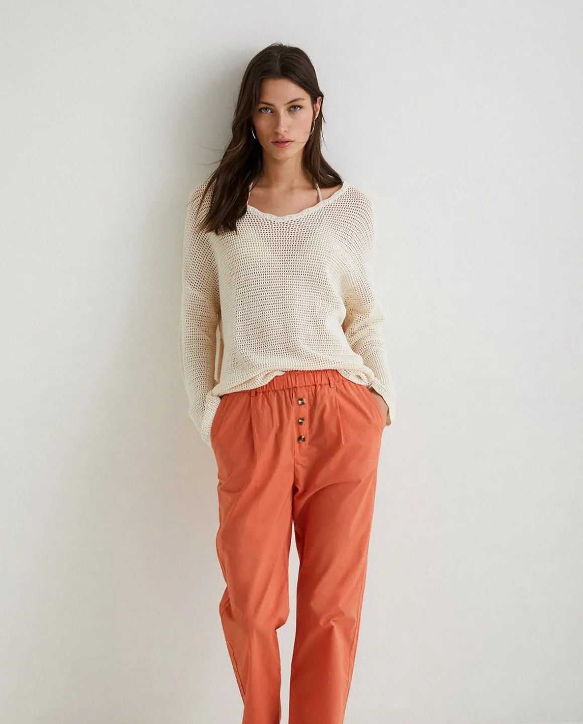 YERSE Trousers And Jeans^100% Cotton Trousers Orange
