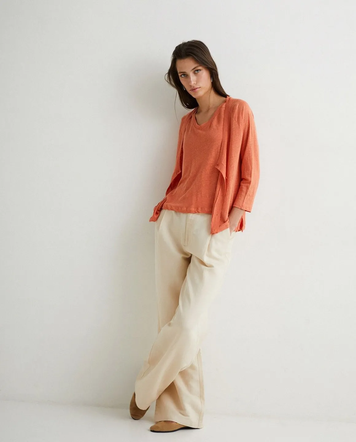 YERSE Sweaters & Cardigans^100% Linen Cardigan Orange
