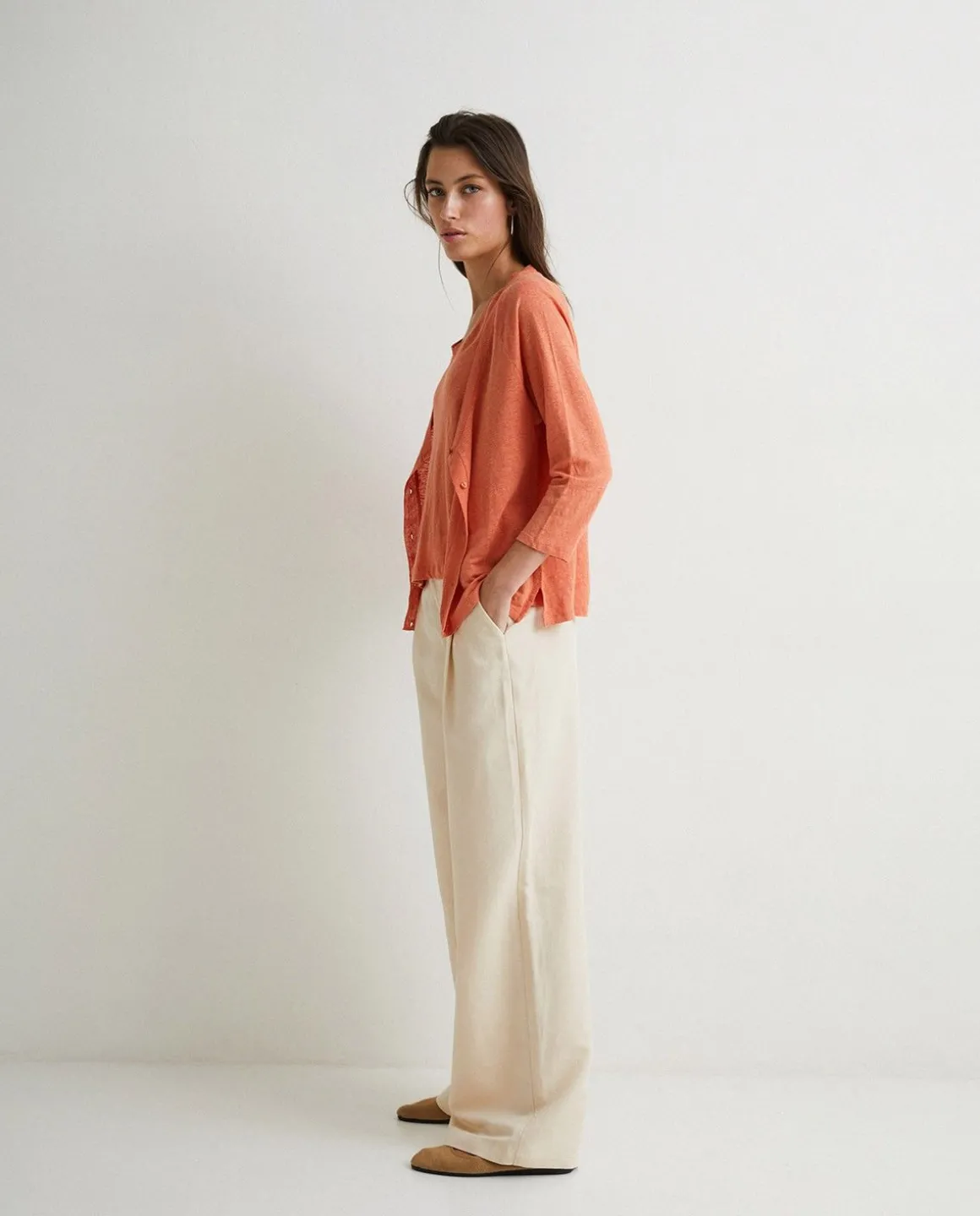 YERSE Sweaters & Cardigans^100% Linen Cardigan Orange
