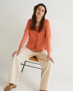 YERSE Sweaters & Cardigans^100% Linen Cardigan Orange