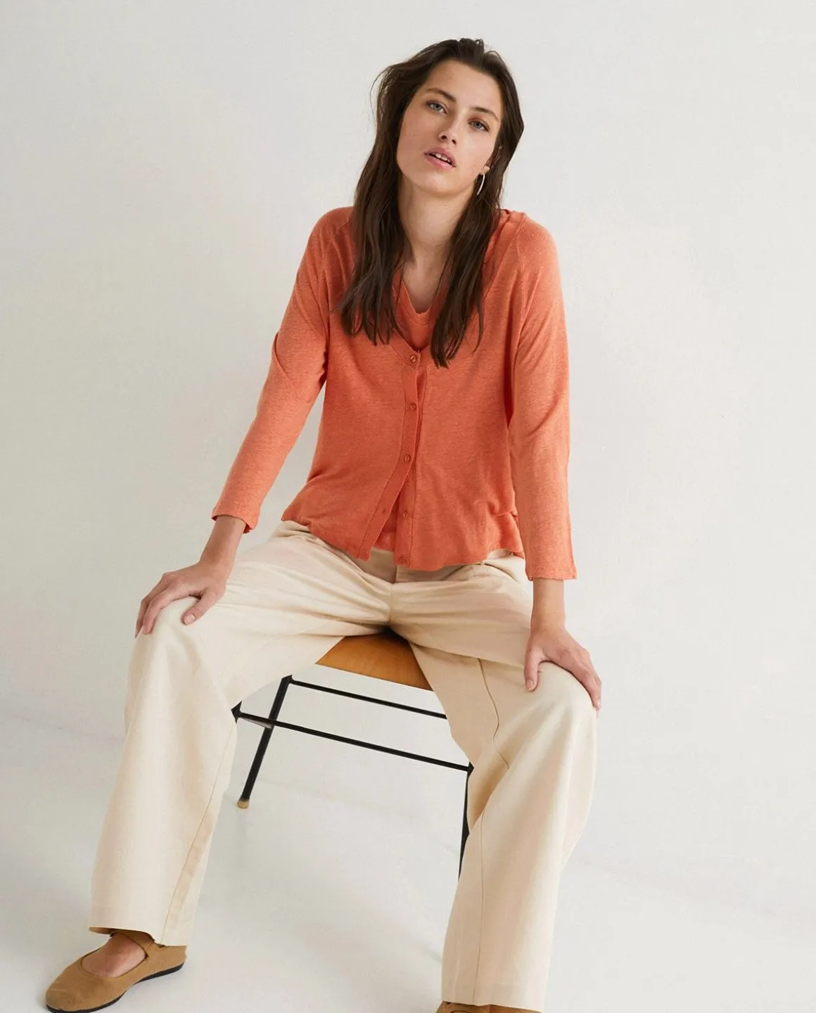 YERSE Sweaters & Cardigans^100% Linen Cardigan Orange