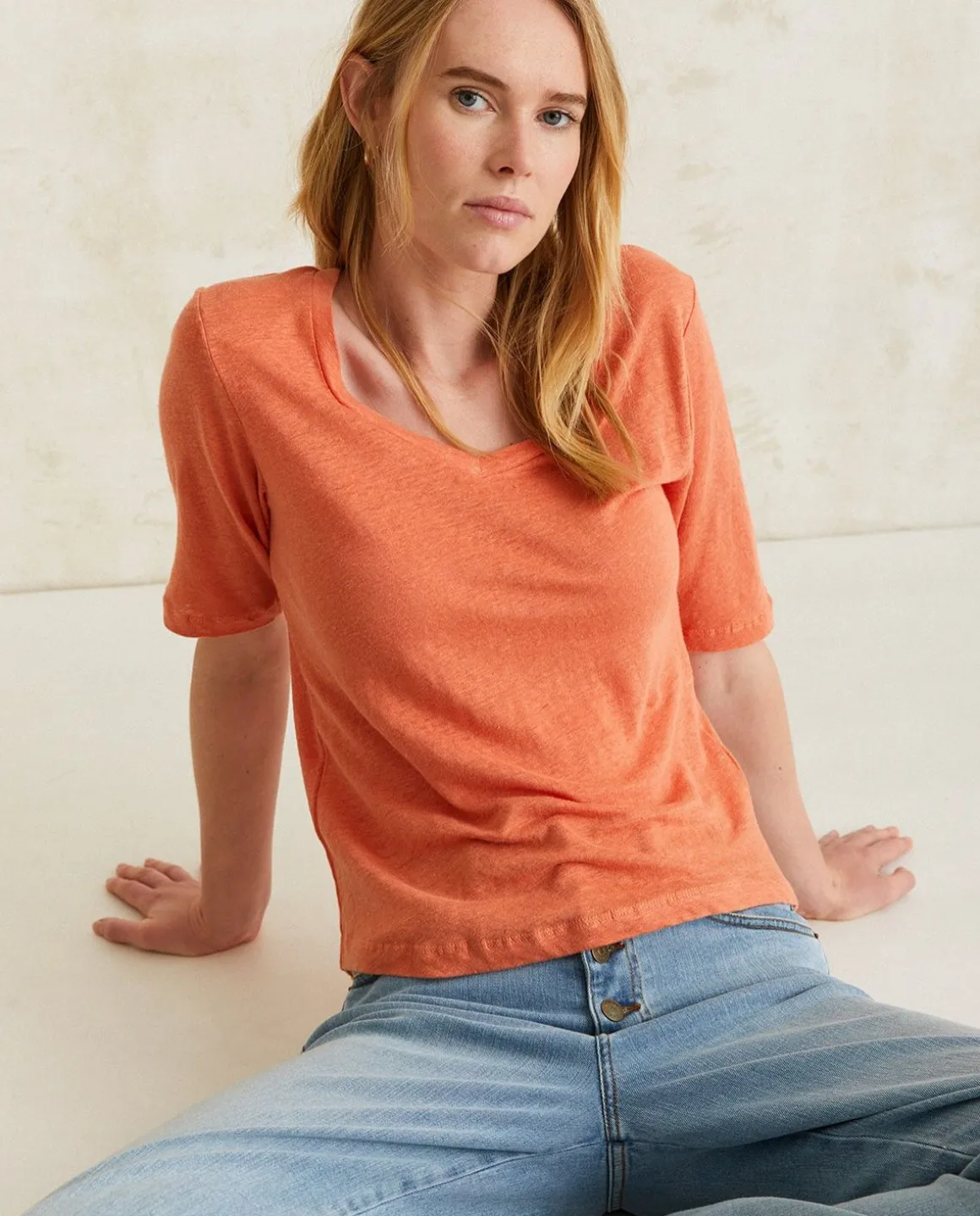 YERSE T- Shirts And Tops^100% Linen T-Shirt Orange