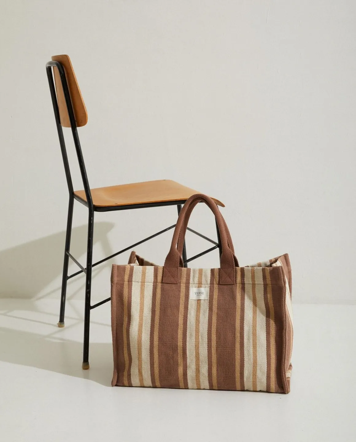 YERSE Bags^Bolso Shopper Rayas Dark Beige