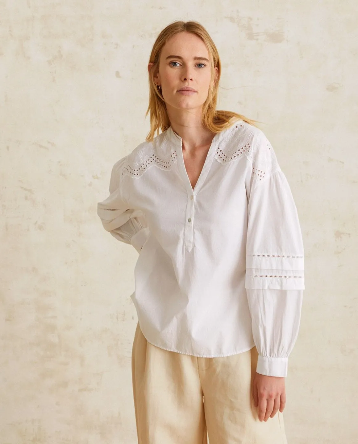 YERSE Shirts And Blouses^Cotton Blouse Embroidery White