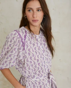 YERSE Dresses And Jumpsuits^Cotton Dress Embroidery Purple