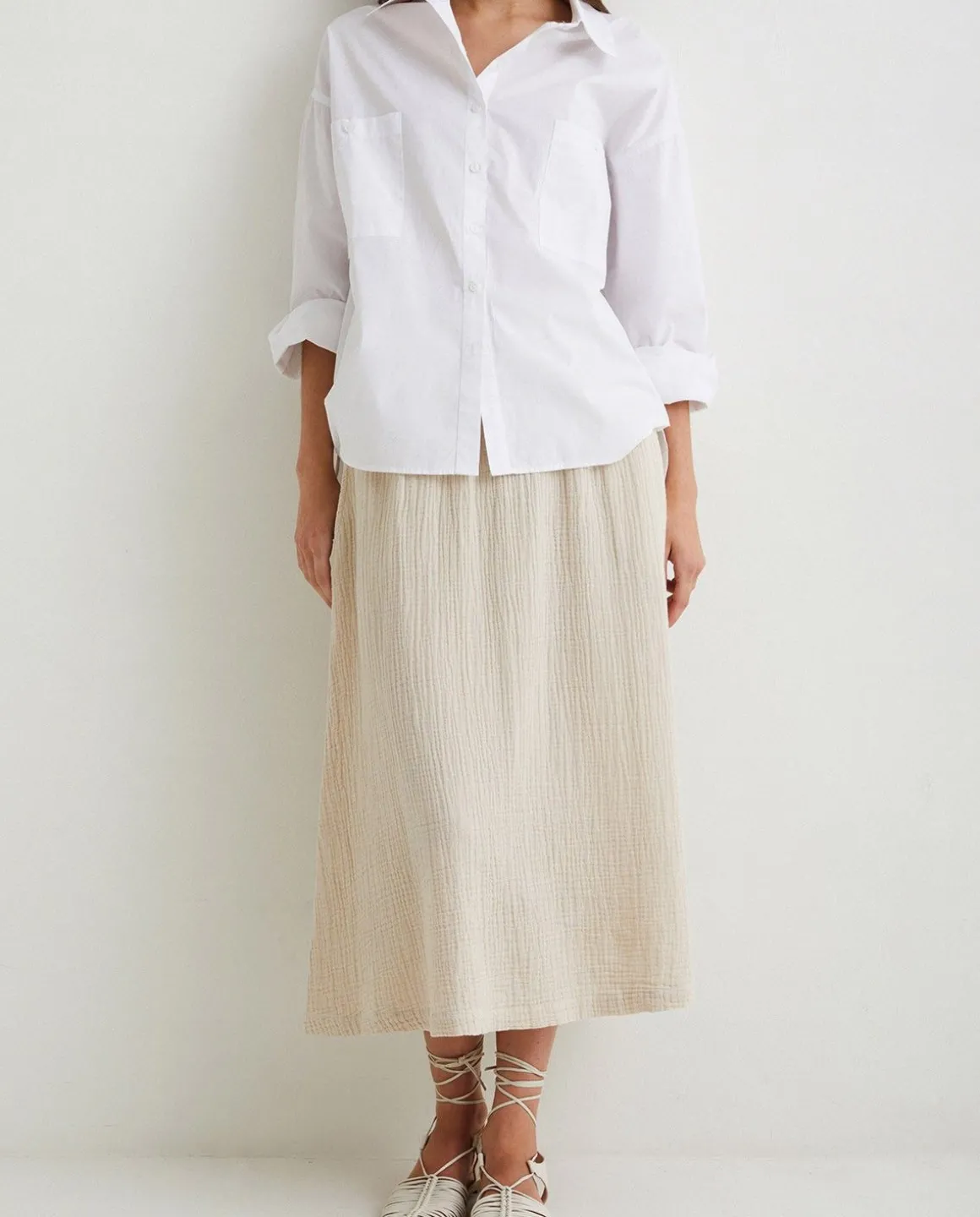YERSE Skirts^Cotton Long Skirt Beige
