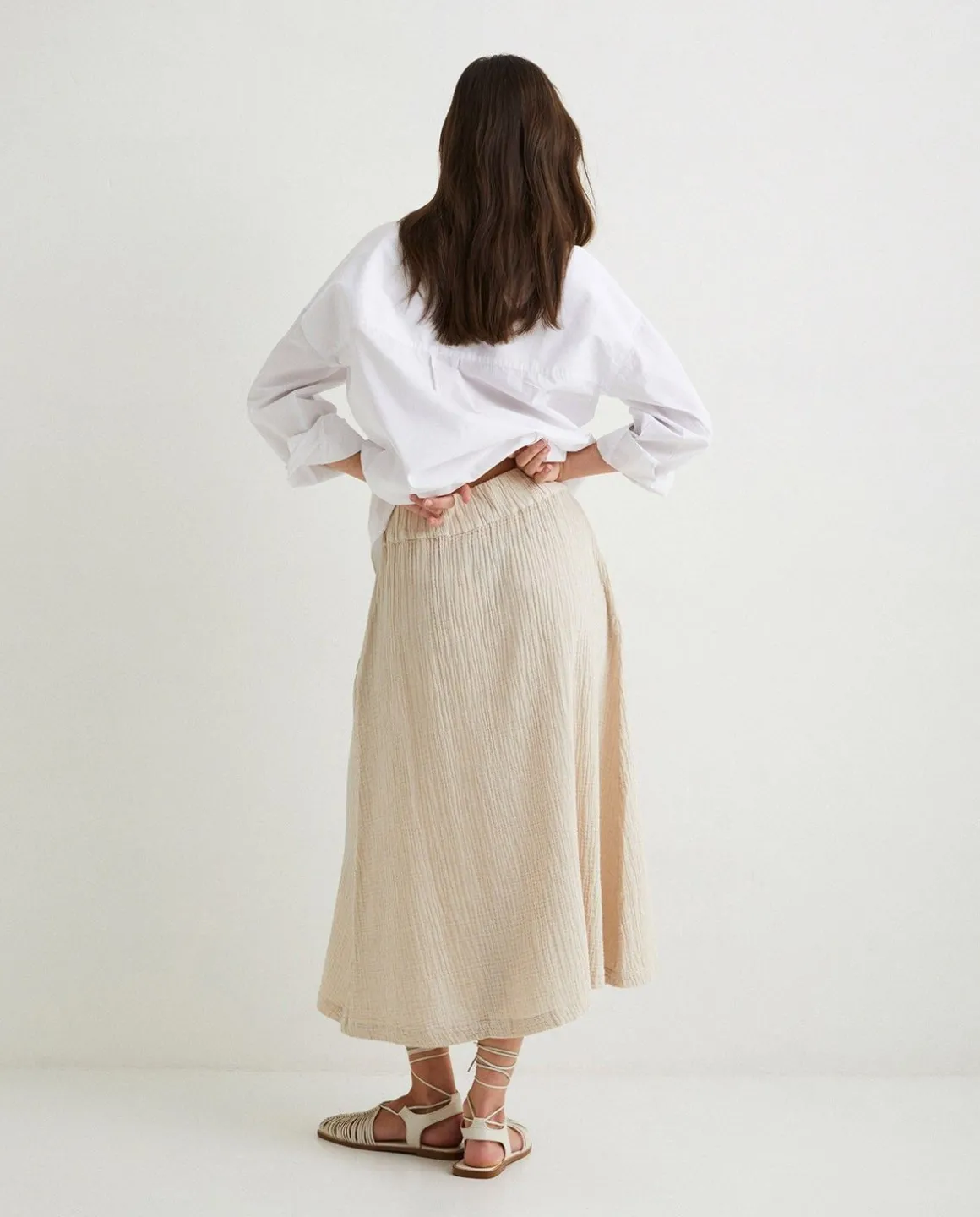 YERSE Skirts^Cotton Long Skirt Beige
