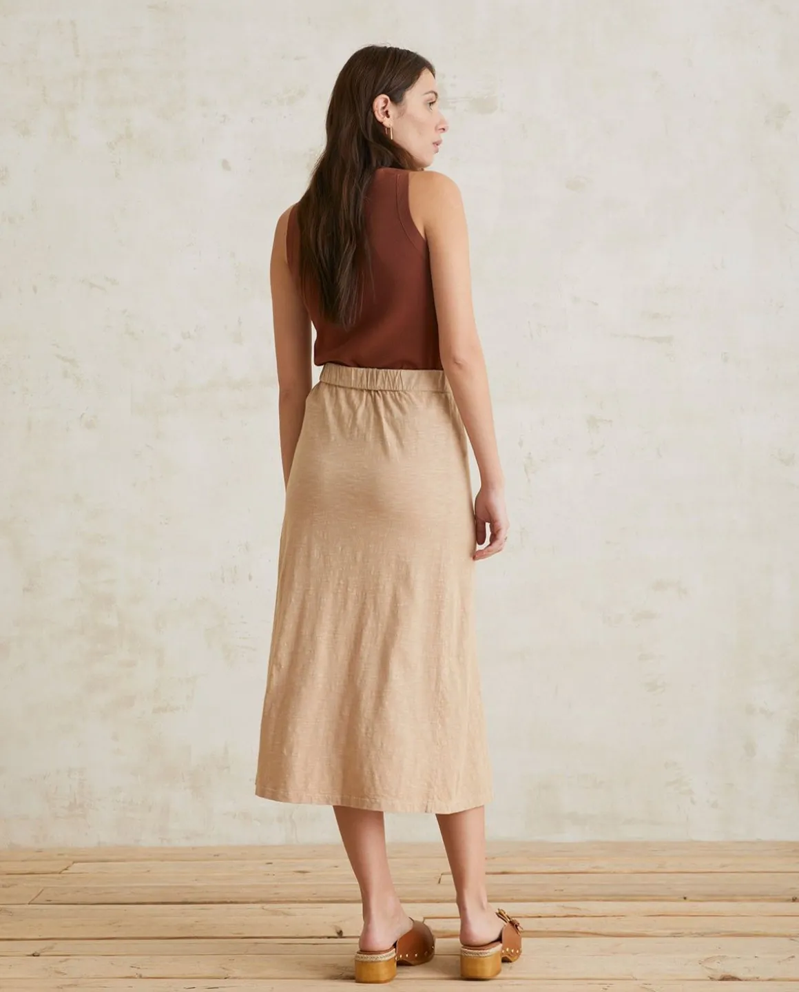 YERSE Skirts^Cotton Midi Skirt Beige