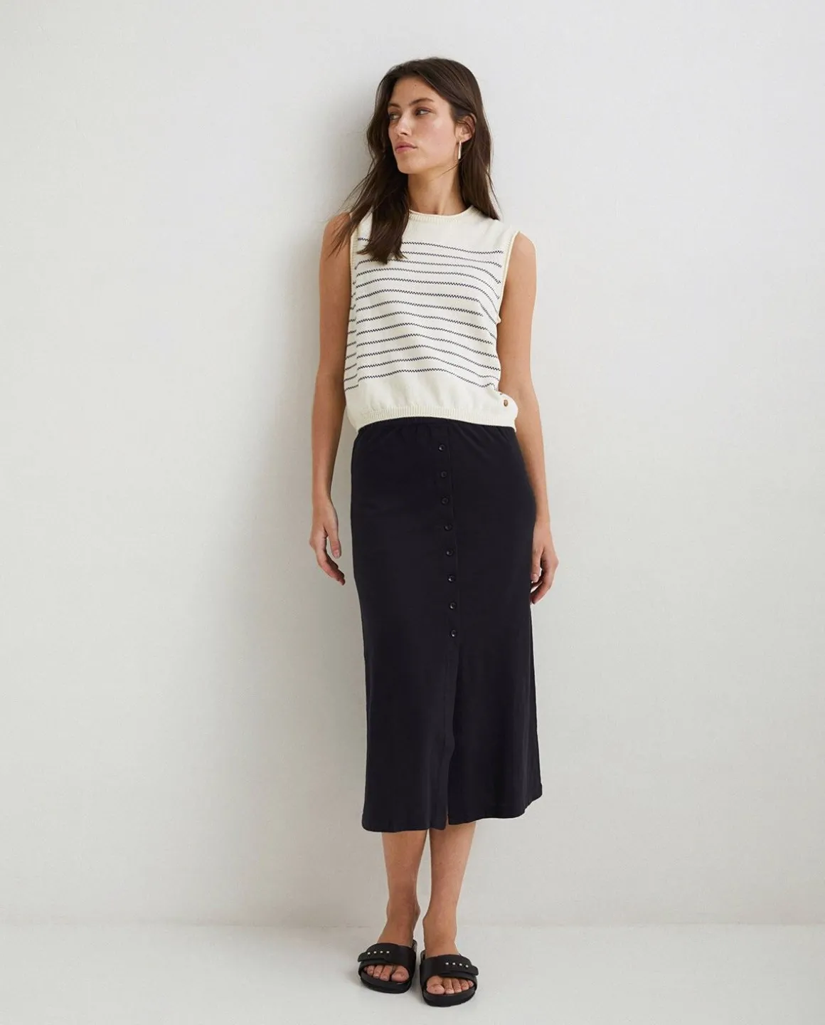 YERSE Skirts^Cotton Midi Skirt Black