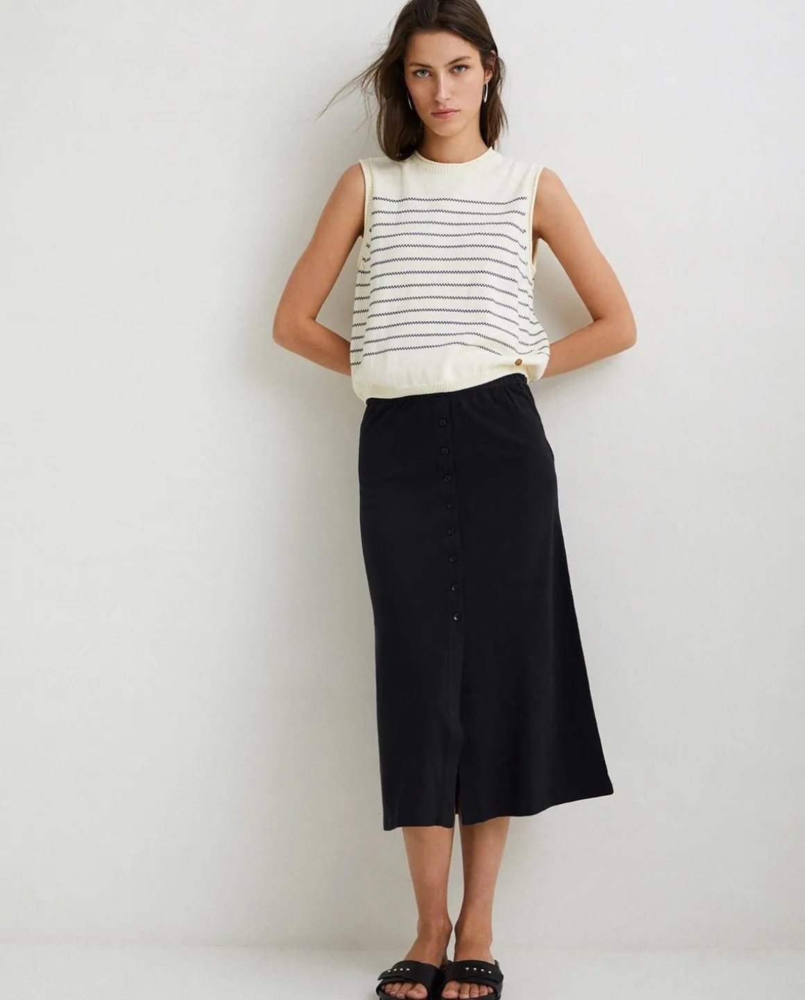 YERSE Skirts^Cotton Midi Skirt Black