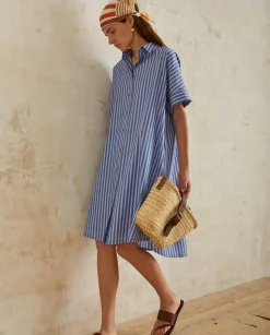 YERSE Dresses And Jumpsuits^Cotton Shirt Dress Blue Stripes