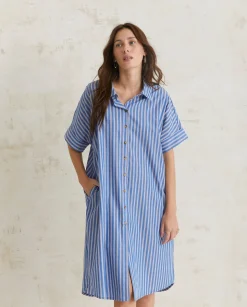 YERSE Dresses And Jumpsuits^Cotton Shirt Dress Blue Stripes