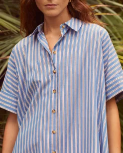 YERSE Dresses And Jumpsuits^Cotton Shirt Dress Blue Stripes