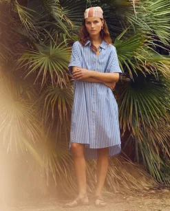 YERSE Dresses And Jumpsuits^Cotton Shirt Dress Blue Stripes