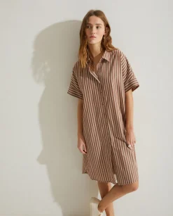 YERSE Dresses And Jumpsuits^Cotton Shirt Dress Chocolate Stripes