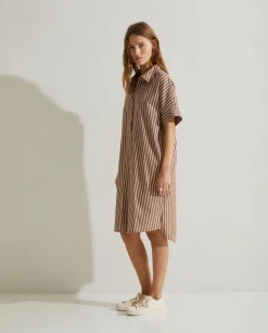 YERSE Dresses And Jumpsuits^Cotton Shirt Dress Chocolate Stripes