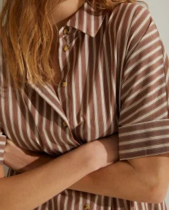 YERSE Dresses And Jumpsuits^Cotton Shirt Dress Chocolate Stripes