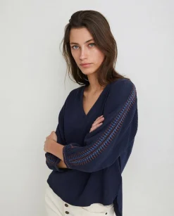 YERSE Shirts And Blouses^Cotton Shirt Embroidery Navy