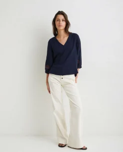 YERSE Shirts And Blouses^Cotton Shirt Embroidery Navy