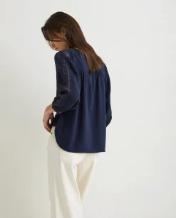 YERSE Shirts And Blouses^Cotton Shirt Embroidery Navy
