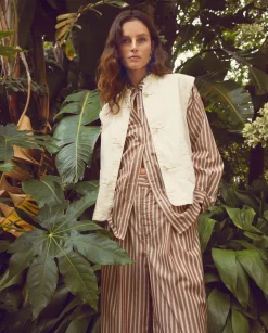 YERSE Shirts And Blouses^Cotton Shirt Pockets Chocolate Stripes