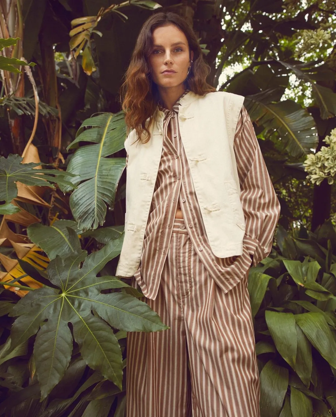 YERSE Shirts And Blouses^Cotton Shirt Pockets Chocolate Stripes