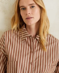 YERSE Shirts And Blouses^Cotton Shirt Pockets Chocolate Stripes