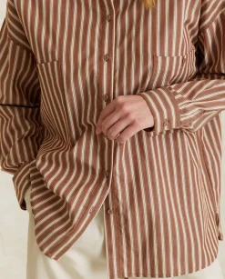 YERSE Shirts And Blouses^Cotton Shirt Pockets Chocolate Stripes
