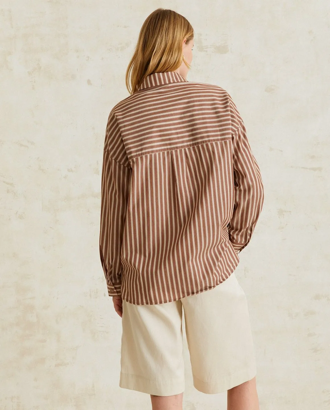 YERSE Shirts And Blouses^Cotton Shirt Pockets Chocolate Stripes