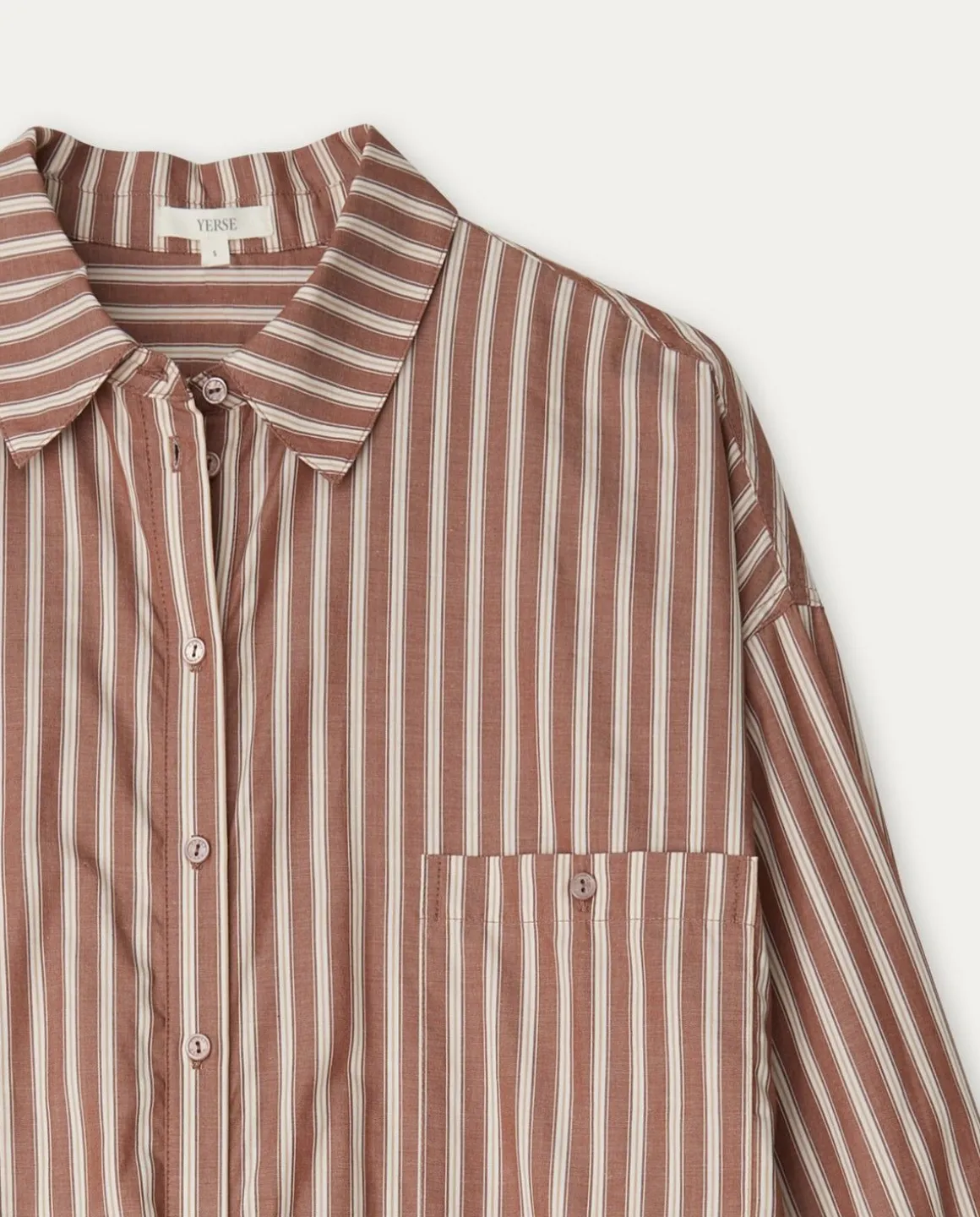 YERSE Shirts And Blouses^Cotton Shirt Pockets Chocolate Stripes