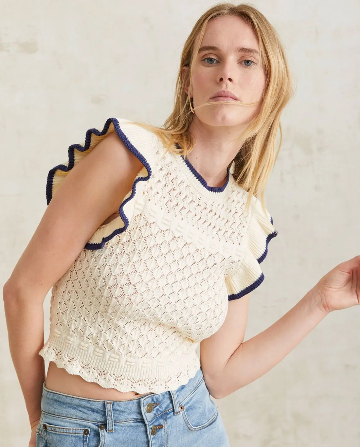 YERSE T- Shirts And Tops^Cotton Top Ruffles Ecru
