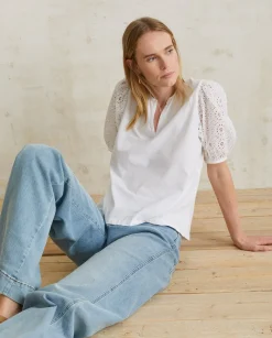 YERSE T- Shirts And Tops^Cotton T-Shirt Embroidered Sleeves White