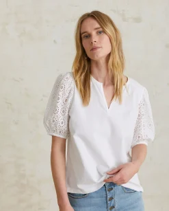 YERSE T- Shirts And Tops^Cotton T-Shirt Embroidered Sleeves White