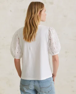 YERSE T- Shirts And Tops^Cotton T-Shirt Embroidered Sleeves White