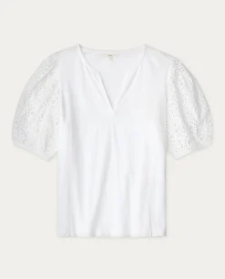 YERSE T- Shirts And Tops^Cotton T-Shirt Embroidered Sleeves White