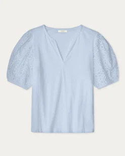 YERSE T- Shirts And Tops^Cotton T-Shirt Embroidered Sleeves Blue