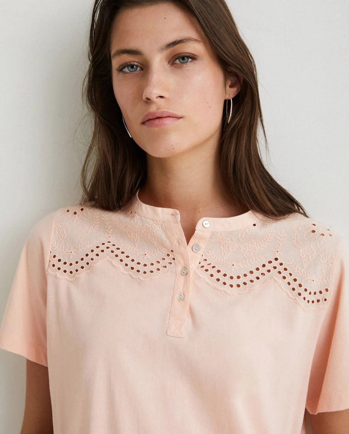 YERSE T- Shirts And Tops^Cotton T-Shirt Embroidery Salmon