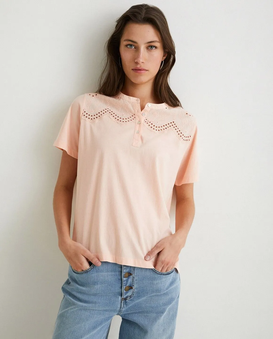 YERSE T- Shirts And Tops^Cotton T-Shirt Embroidery Salmon