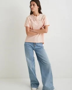 YERSE T- Shirts And Tops^Cotton T-Shirt Embroidery Salmon