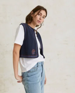 YERSE Shirts And Blouses^Cotton Vest Embroidery Navy