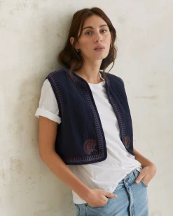 YERSE Shirts And Blouses^Cotton Vest Embroidery Navy