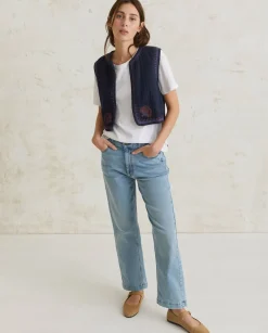 YERSE Shirts And Blouses^Cotton Vest Embroidery Navy