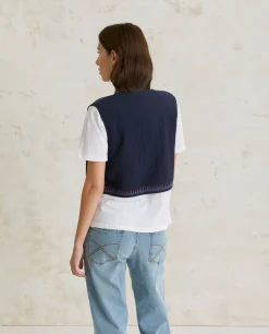 YERSE Shirts And Blouses^Cotton Vest Embroidery Navy