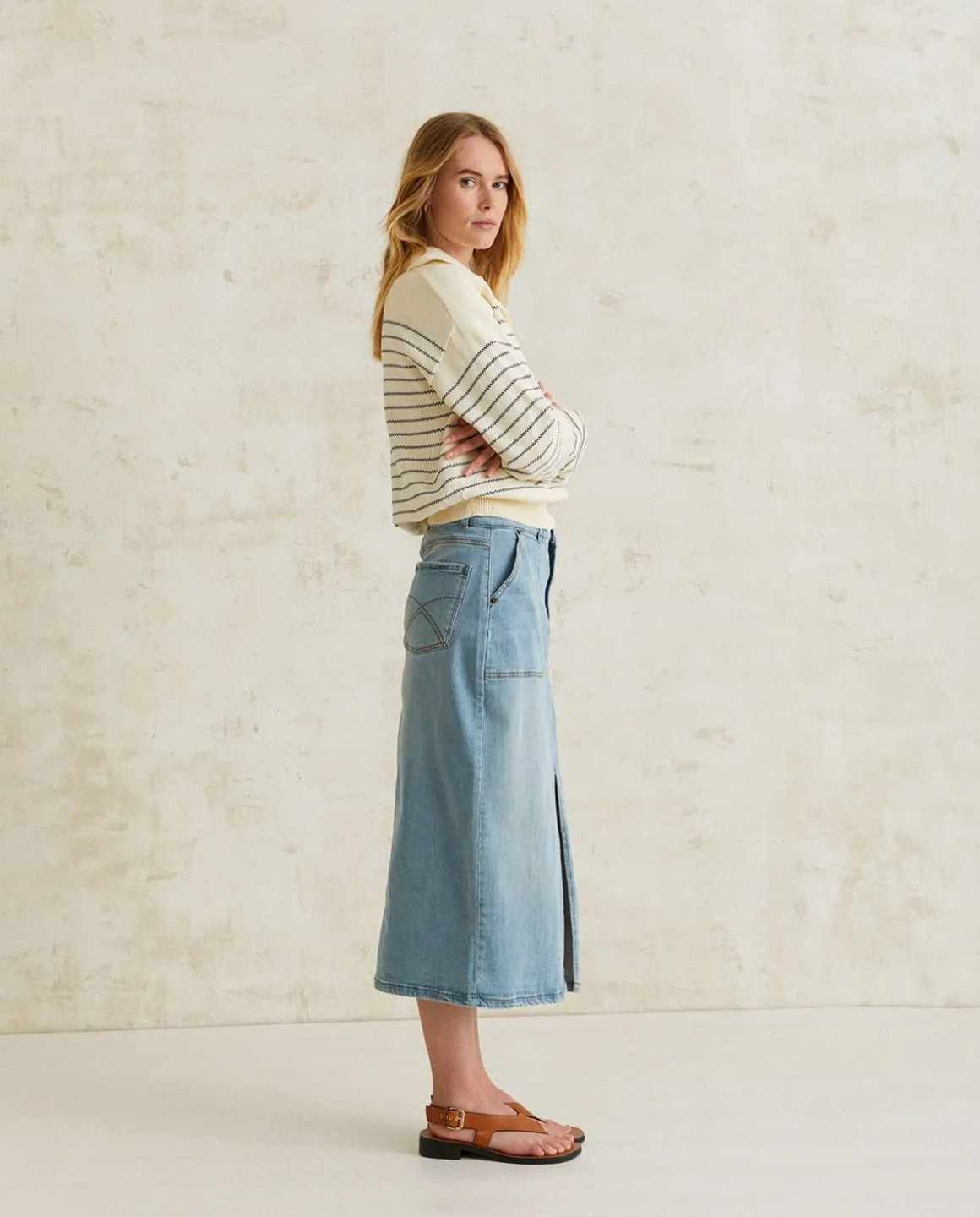 YERSE Skirts^Denim Skirt Slit Blue