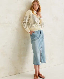 YERSE Skirts^Denim Skirt Slit Blue