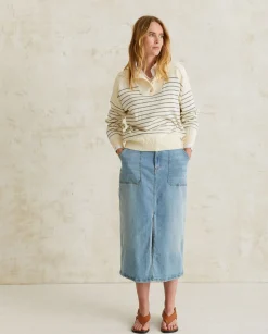 YERSE Skirts^Denim Skirt Slit Blue