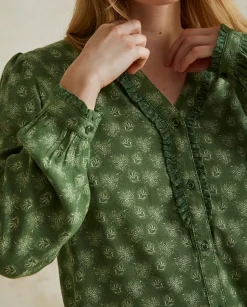 YERSE Shirts And Blouses^Flowers Shirt Green