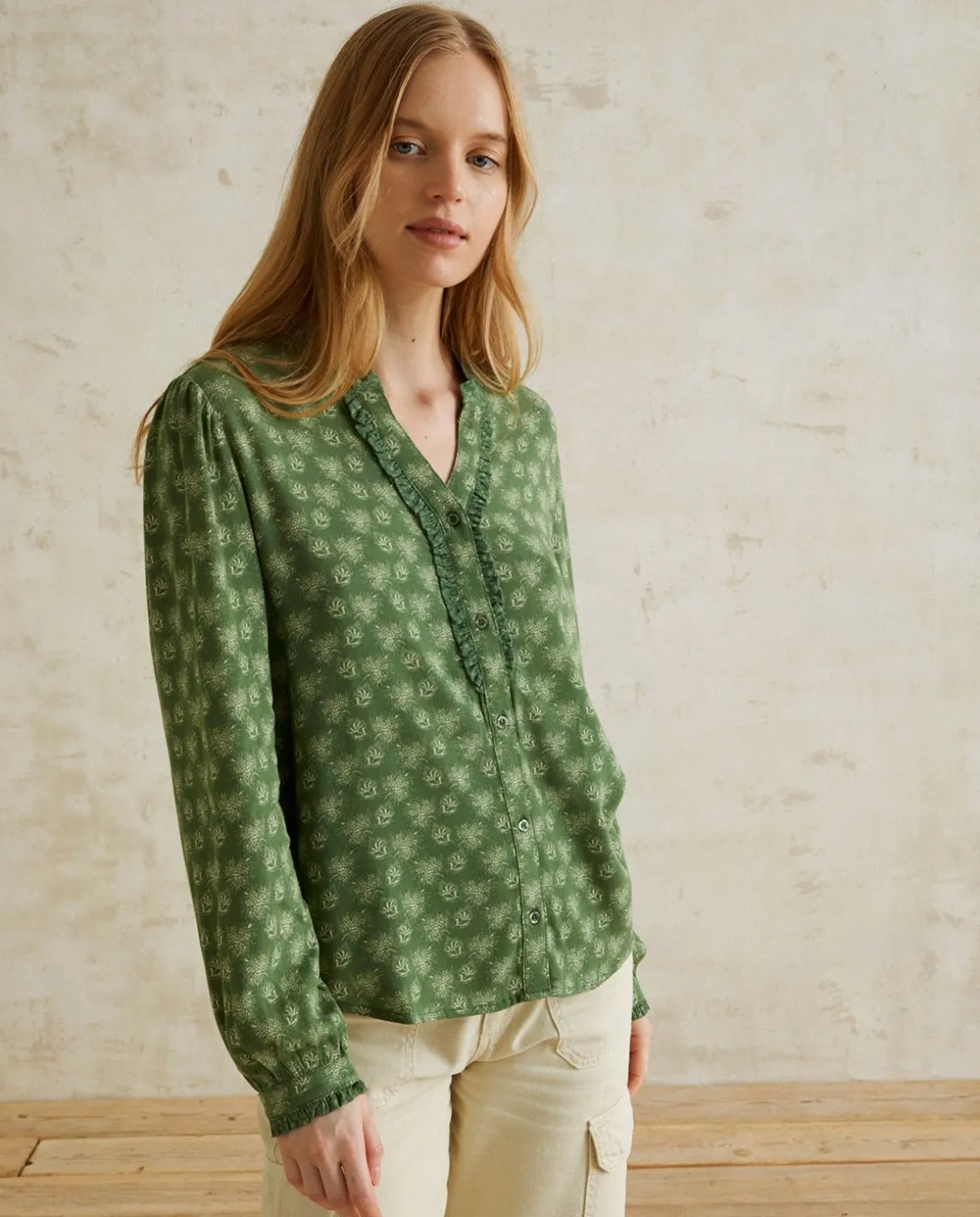 YERSE Shirts And Blouses^Flowers Shirt Green
