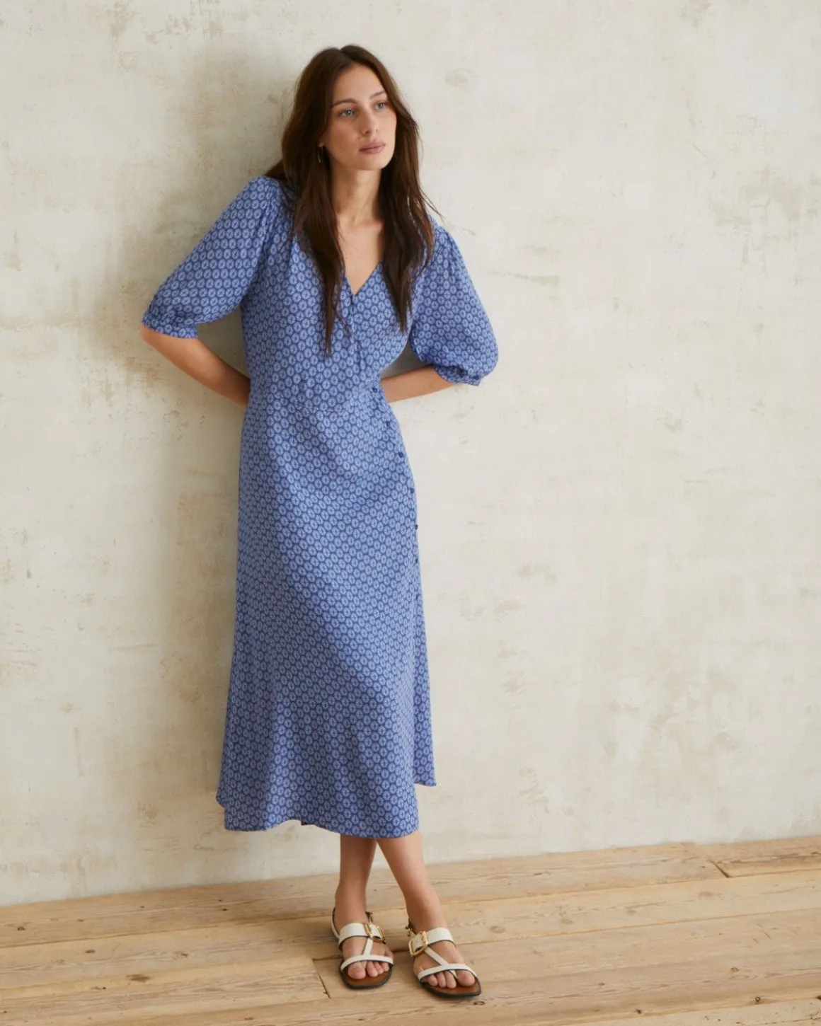 YERSE Dresses And Jumpsuits^Flowy Dress Puffed Sleeves Blue